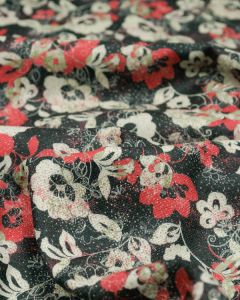 REMNANT Wool Challis Scatter Floral Red - 200cm x 140cm