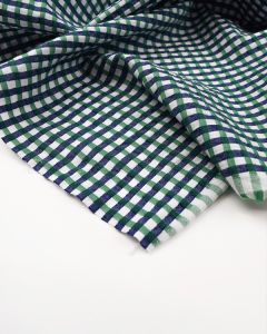 Bubble Gingham Cotton Seersucker Fabric - Green & Navy