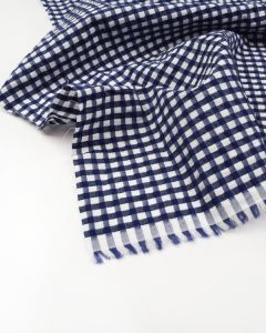Bubble Gingham Cotton Seersucker Fabric - Navy