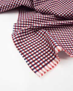 Bubble Gingham Cotton Seersucker Fabric - Red & Navy