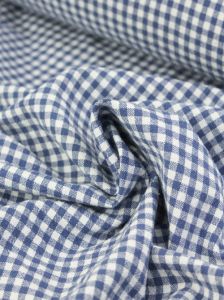 Organic Washed Cotton Gingham Fabric - Blueberry