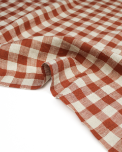 Yarn Dyed Linen Fabric - Rust Gingham