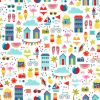 Patchwork Cotton Fabric - Pool Party - Holiday Montage White