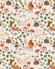 Patchwork Cotton Fabric - Evergreen - Squirrels & Hedgehogs - Cream