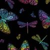 Patchwork Cotton Fabric - Rainbow Garden - Rainbow Butterflies Black