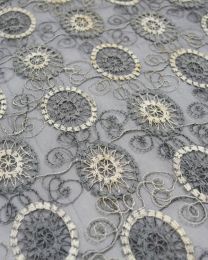 Embroidered Lace Tulle Fabric - Circles in Grey