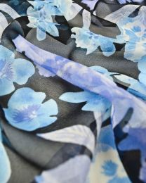 Silk Chiffon Fabric - Blue Floral