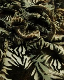 Silk Velvet Devore Fabric - Slate Blue & Brown Splash