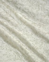 Embroidered Silk Dupion Fabric - Silver Vines