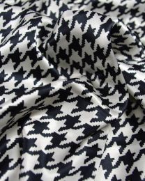Stretch Poly Satin Fabric - Houndstooth Black & White