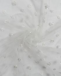 Embroidered Tulle Fabric - Tiny Flowers Ivory