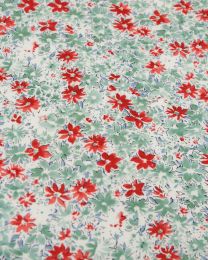 Cotton Lawn Fabric - Ditsy Floral Red & Green