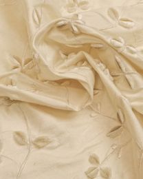 Embroidered Silk Dupion Fabric - Fibre Flowers Cream