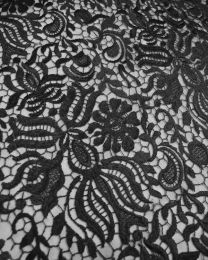 Stretch Lace Tulle Fabric - Black Floral
