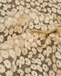 Cotton Blend Embroidered Tulle Fabric - Cream Daisies
