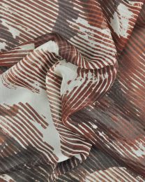 Silk Chiffon Fabric - Striped Floral Chestnut Brown