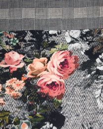 Polyester Crepe Fabric - Herringbone Floral Panel Print