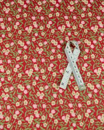 Cotton Lawn Fabric - Retro Floral Red