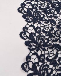 Polyester Guipure Lace Fabric - Navy Blue Floral