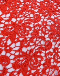 Polyester Guipure Lace Fabric - Red Floral