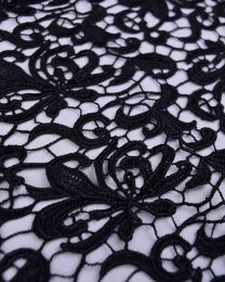 Polyester Guipure Lace Fabric - Black Floral