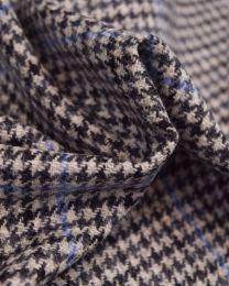 Pure Wool Donegal Tweed Fabric - Grey & Blue Houndstooth Check