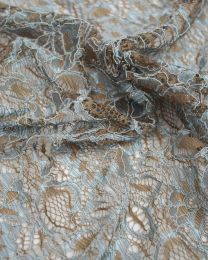 Corded Lace Fabric - Duck Egg & Brown