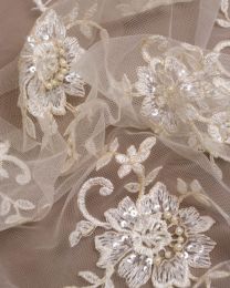 Lace Tulle Fabric - Cream & Gold Floral