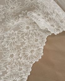 Polyester Organza Fabric - Embroidered Flowers in White