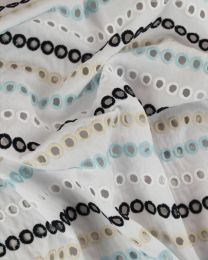 Cotton Broderie Anglaise - Circle Stripes Blue