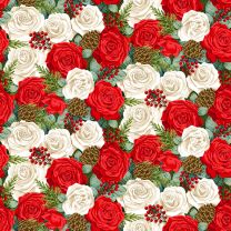 Christmas Patchwork Fabric - Classic Foliage - Christmas Rose