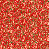 Christmas Patchwork Fabric - Classic Foliage - Decorative Scroll Red