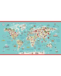Patchwork Cotton Fabric - Around the World - 60cm World Map Panel