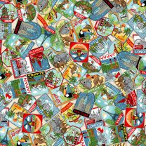 Patchwork Cotton Fabric - Around the World - Travel Labels