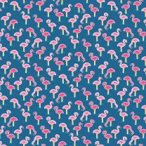 Patchwork Cotton Fabric - Pool Party - Flamingos on Blue