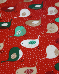 Christmas Oilcloth Fabric - Festive Robins