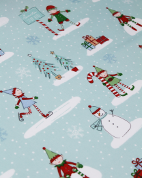 Christmas Oilcloth Fabric - Frosty Elves