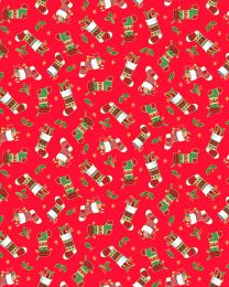 Christmas Patchwork Cotton Fabric - Merry Christmas - Stocking Scatter Red