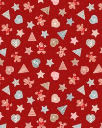 Christmas Patchwork Fabric - Gingerbread Season - Cookie Scatter Red