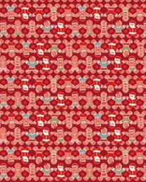 Christmas Patchwork Fabric - Gingerbread Season - Gingerbread Family Red