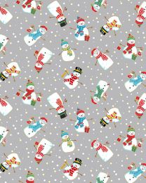Christmas Patchwork Cotton Fabric - Merry Christmas - Scatter Snowmen Silver