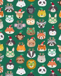 Christmas Patchwork Fabric - Merry Menagerie - Green