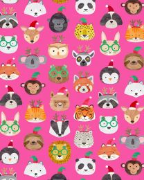 Christmas Patchwork Fabric - Merry Menagerie - Pink