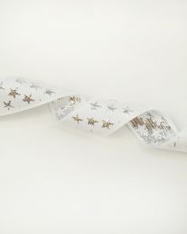 Christmas Ribbon - Jacquard Star- White - 25mm