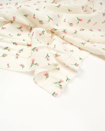 Cotton Double Gauze Fabric - Rosebud White