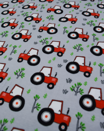 Cotton Jersey Fabric - Tractor Farm Grey