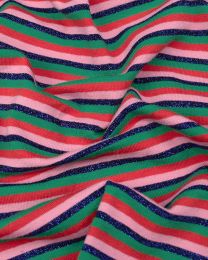 Glitter Stripe Jersey Fabric - Candy Apple