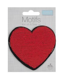 Iron-On Motif Patch - Flip Sequin Heart Red