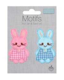 Iron-On Motif Patch - Pink & Blue Bunny