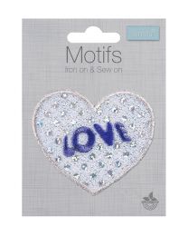Iron-On Motif Patch - Sequin Silver Love Heart